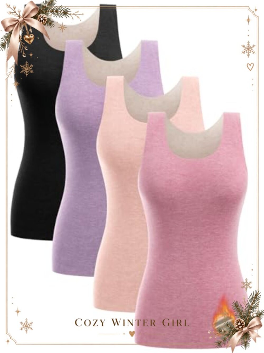Fleece Lined Thermal Tank Top Base Layer Sleeveless Scoop Neck Top